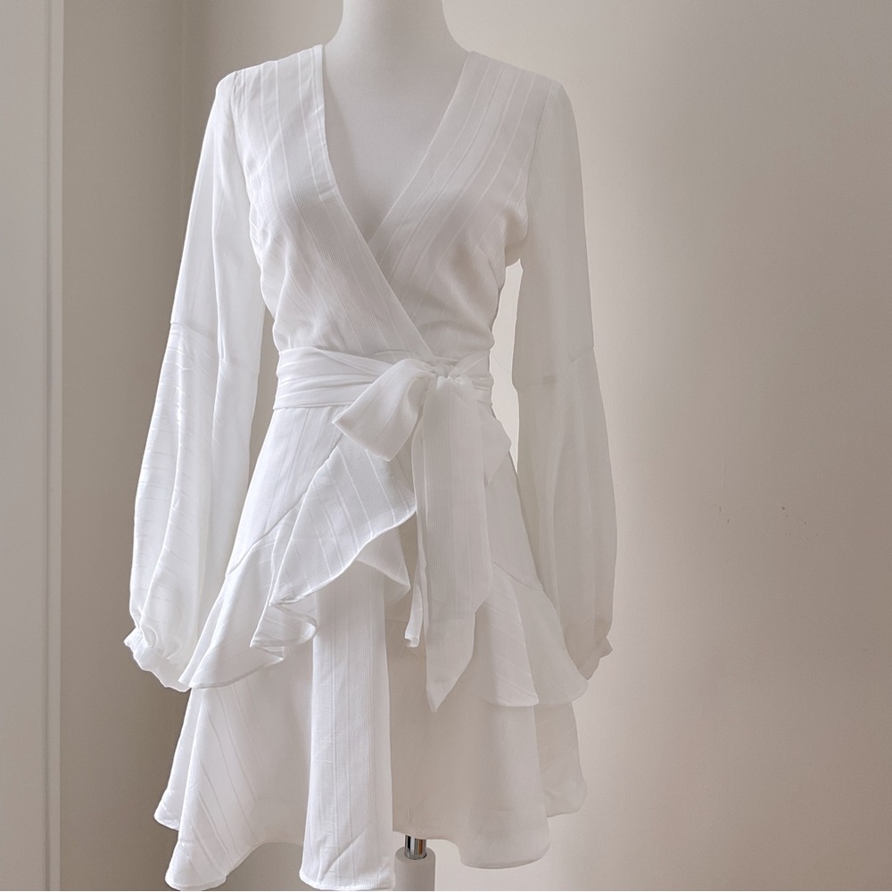 Saints + Secrets Tiered Ruffle Wrap Dress White